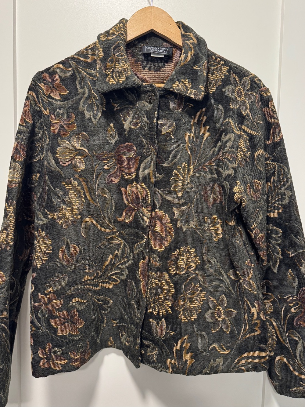 VINTAGE TAPESTRY JACKET Carol Anderson Floral Jacquard Blazer Carpet Coat L